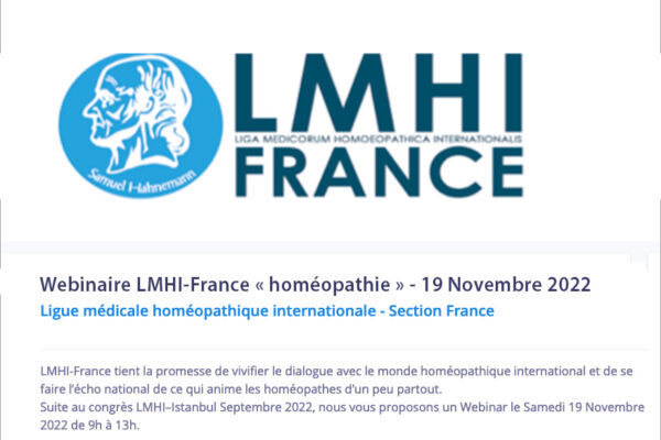 Webinaire LMHI-France sur l'homéopathie - 19 Novembre 2022